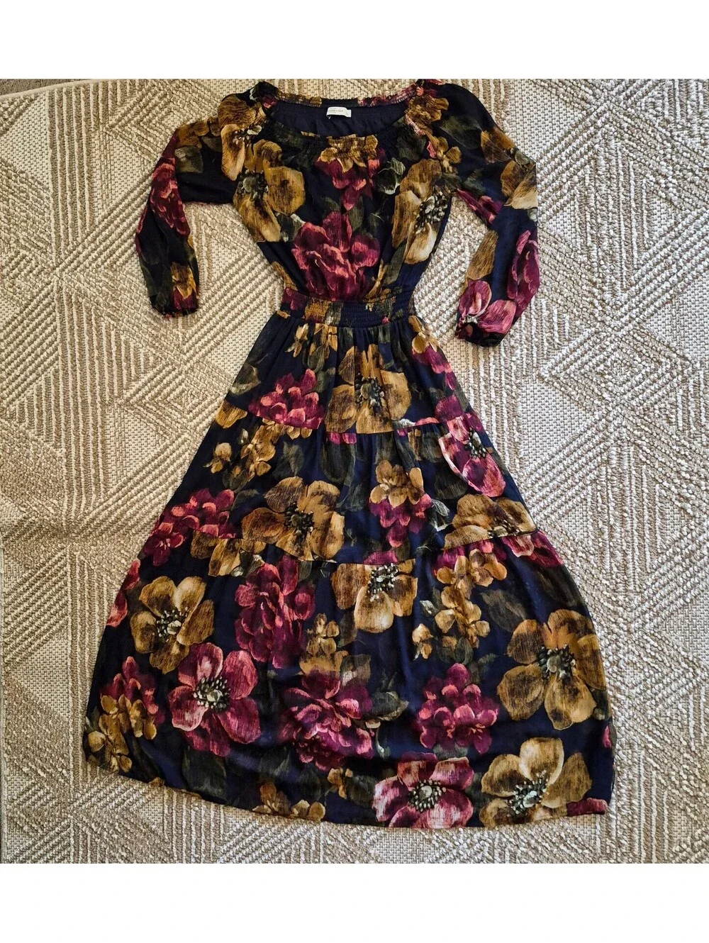 Abercrombie Dark Romantic Midnight Floral Smocked Maxi Dress Whimsigoth Grunge S
